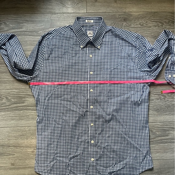 Peter Millar Nanoluxe Easycare Navy White Long Sleeve Gingham Button Down Size L - Picture 5 of 7